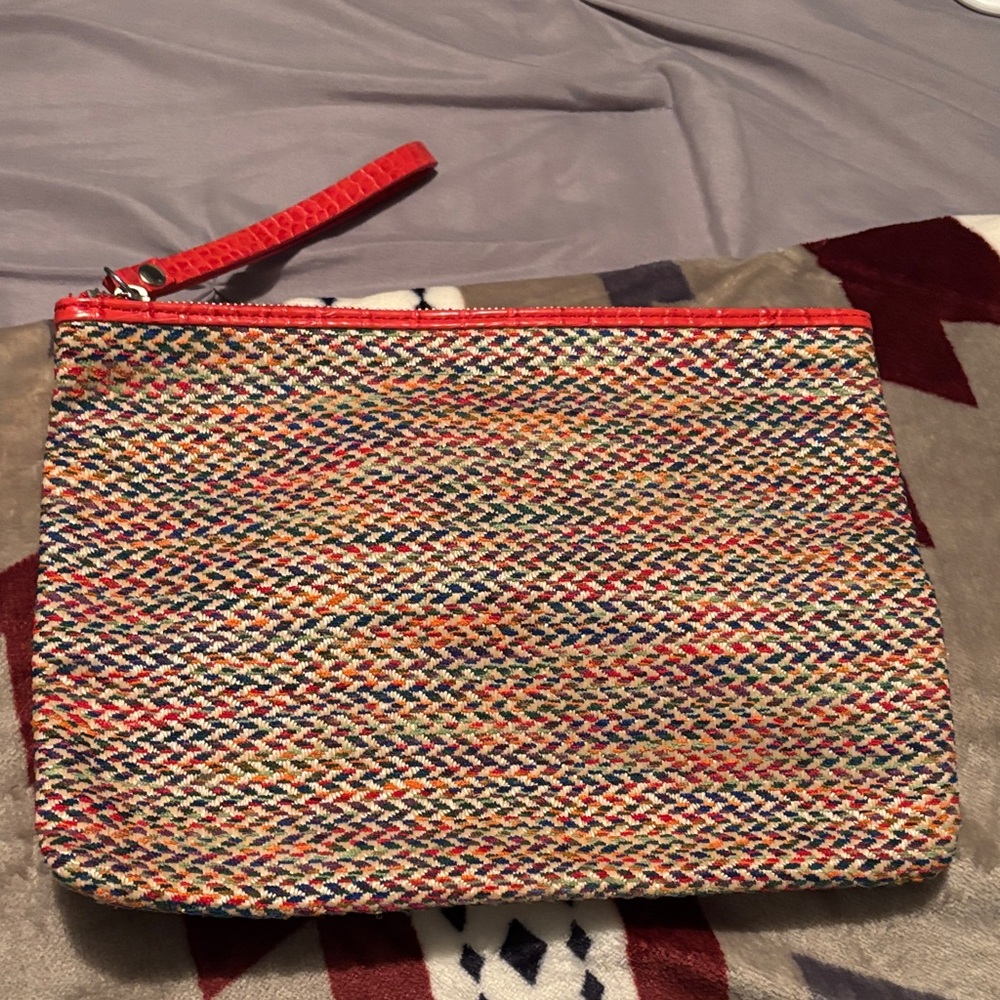 Sam Edelman Multicolor Woven Clutch with Coral Trim